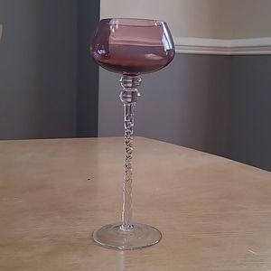 Plum-colored Votive candle holder. Twisted stem.